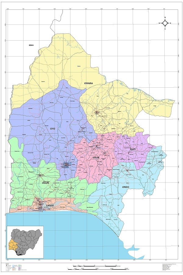 Map of South West Nigeria -Including Kwara